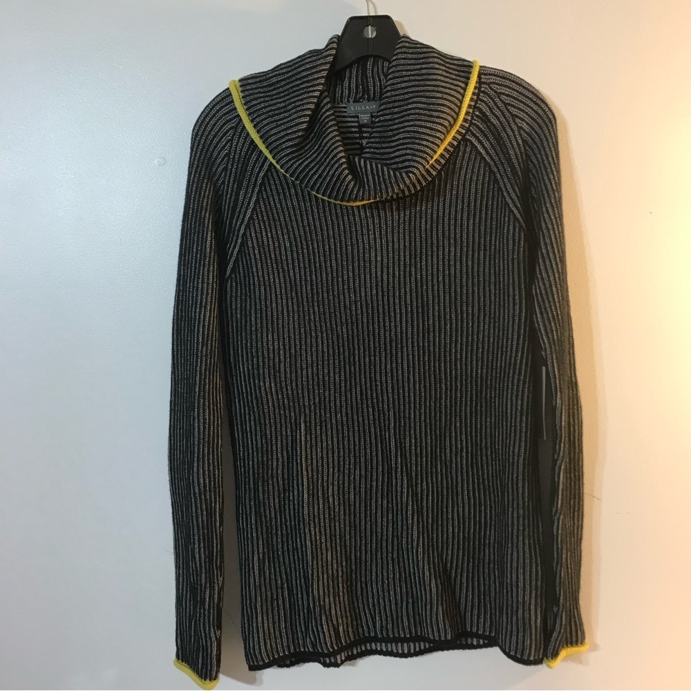 Lilla P Ribbed Striped Gray Turtleneck Sweater